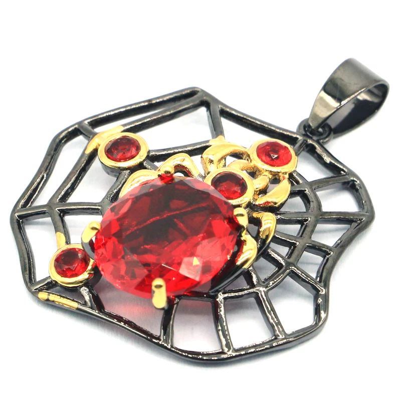 47x33mm Unique Handmade 13.5g Pendant Spider For Men Created Orange Spessartine Garnet Black Gold Hiphop Earrings Jewelry Set | Украшения и