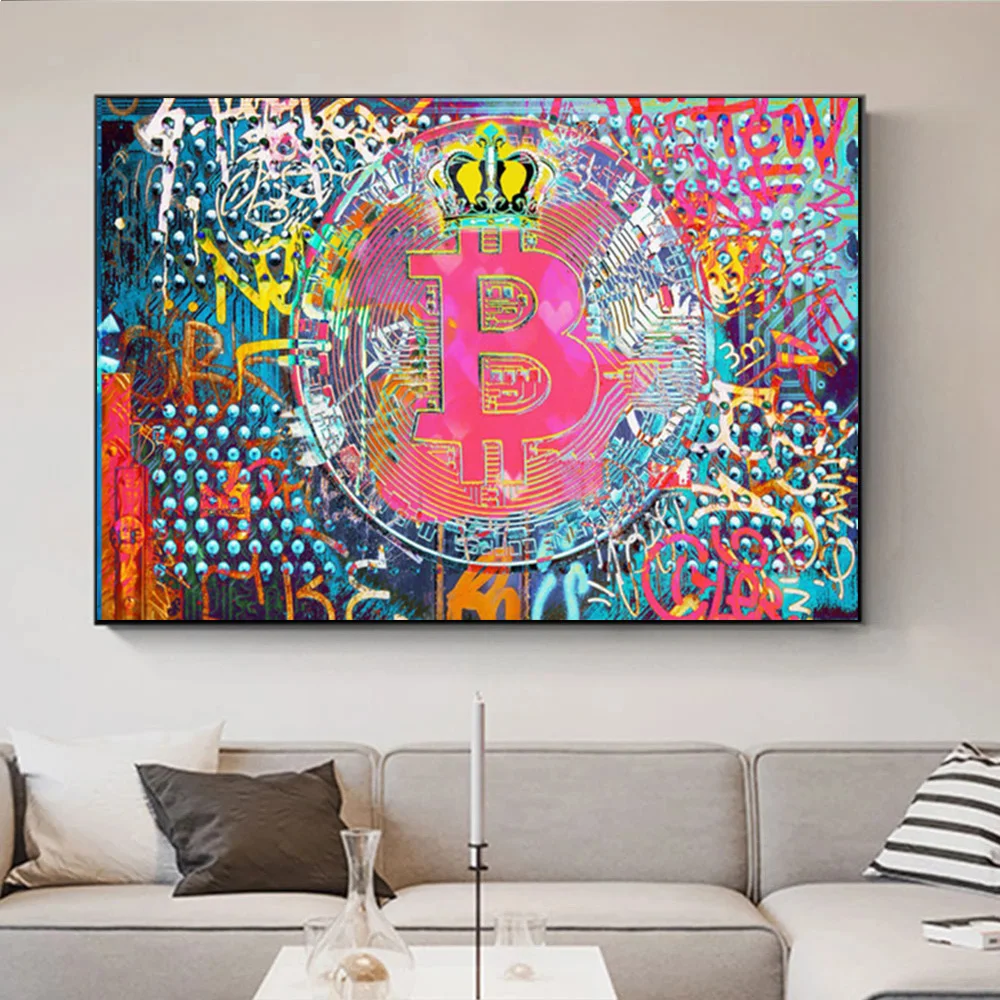 

Colorful Graffiti Bitcoin Crypto Art Canvas Painting Abstract Posters And Prints Picture For Living Room Wall Art Home Decor
