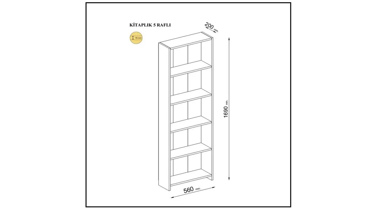 

Mart Modern Bookcase With 5 Shelves White