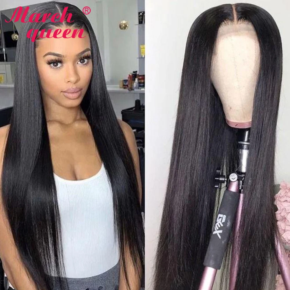 

March Queen Straight Lace Frontal Wig Human Hair T Part Lace Wig Peruvian Remy 100% Human Hair For Women Pre Plucked 13x1 4x1