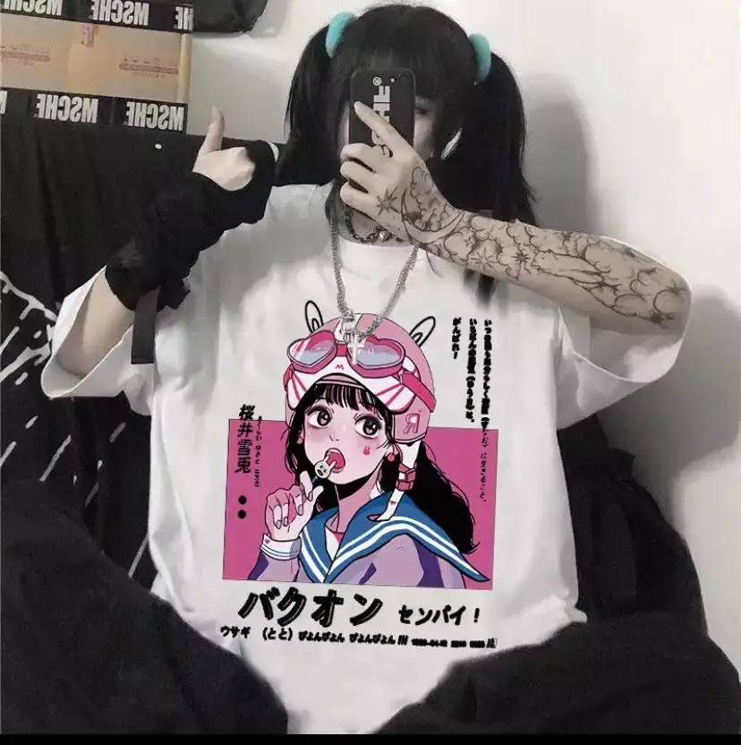 

Anime Lollipop Girl White Fashion Cotton O Neck Top Female TShirt on Street Trend 2021 New SummerUnisex T-shirt