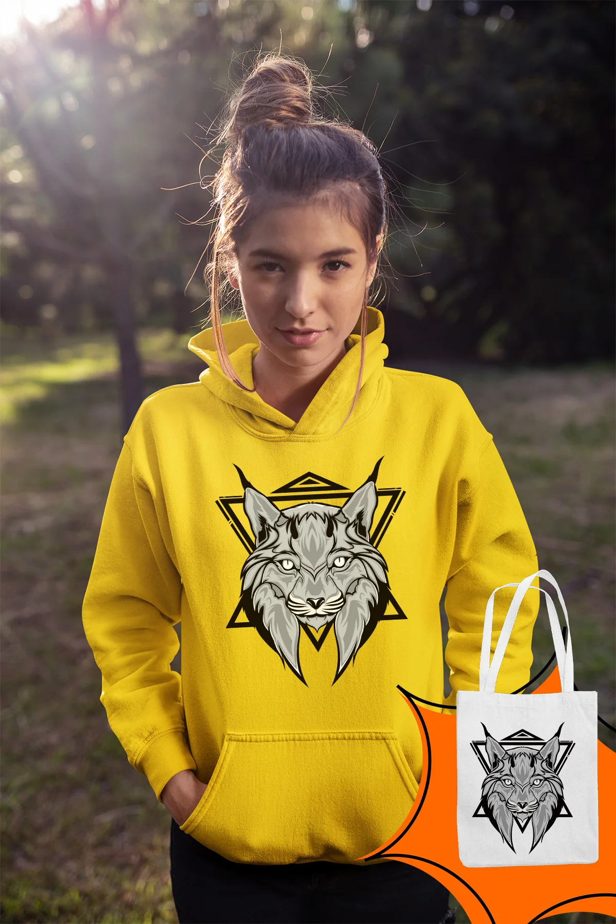 Женская толстовка с капюшоном Angemiel желтая рисунком лисы | одежда