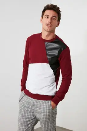 Бургундия мужская с длинным рукавом Велоспорт Воротник кожаный кусок новый