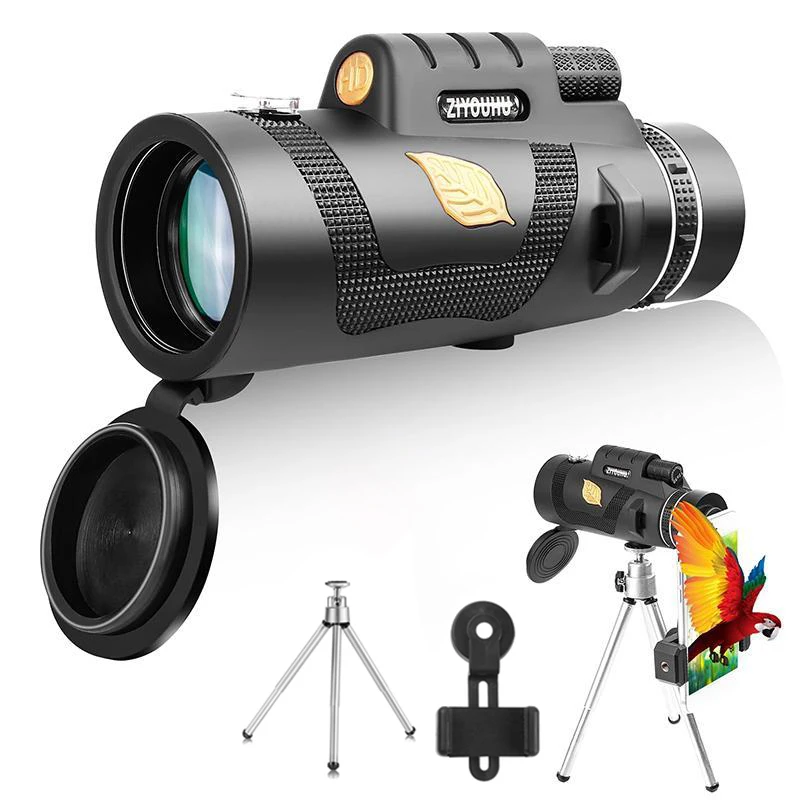 

12X50 Powerful Monocular Telescope HD Low-light Night Vision Smartphone Holder Tripod for Outdoor Hunting Camping Bird Watching
