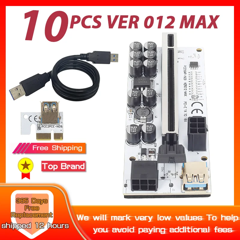 

6/10 шт. Райзер VER012 USB 3,0 PCI-E Райзер VER012MAX Экспресс-кабель Райзер для видеокарты X16 Райзер PCI-E Райзер-карта для майнинга