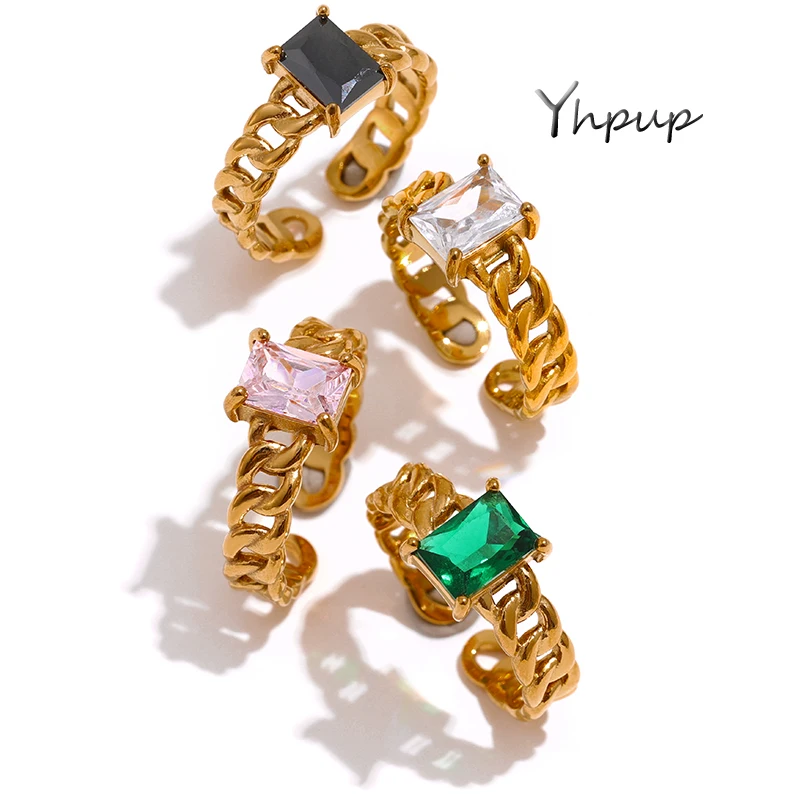 Кольцо-цепочка из нержавеющей стали с фианитом 18 карат |