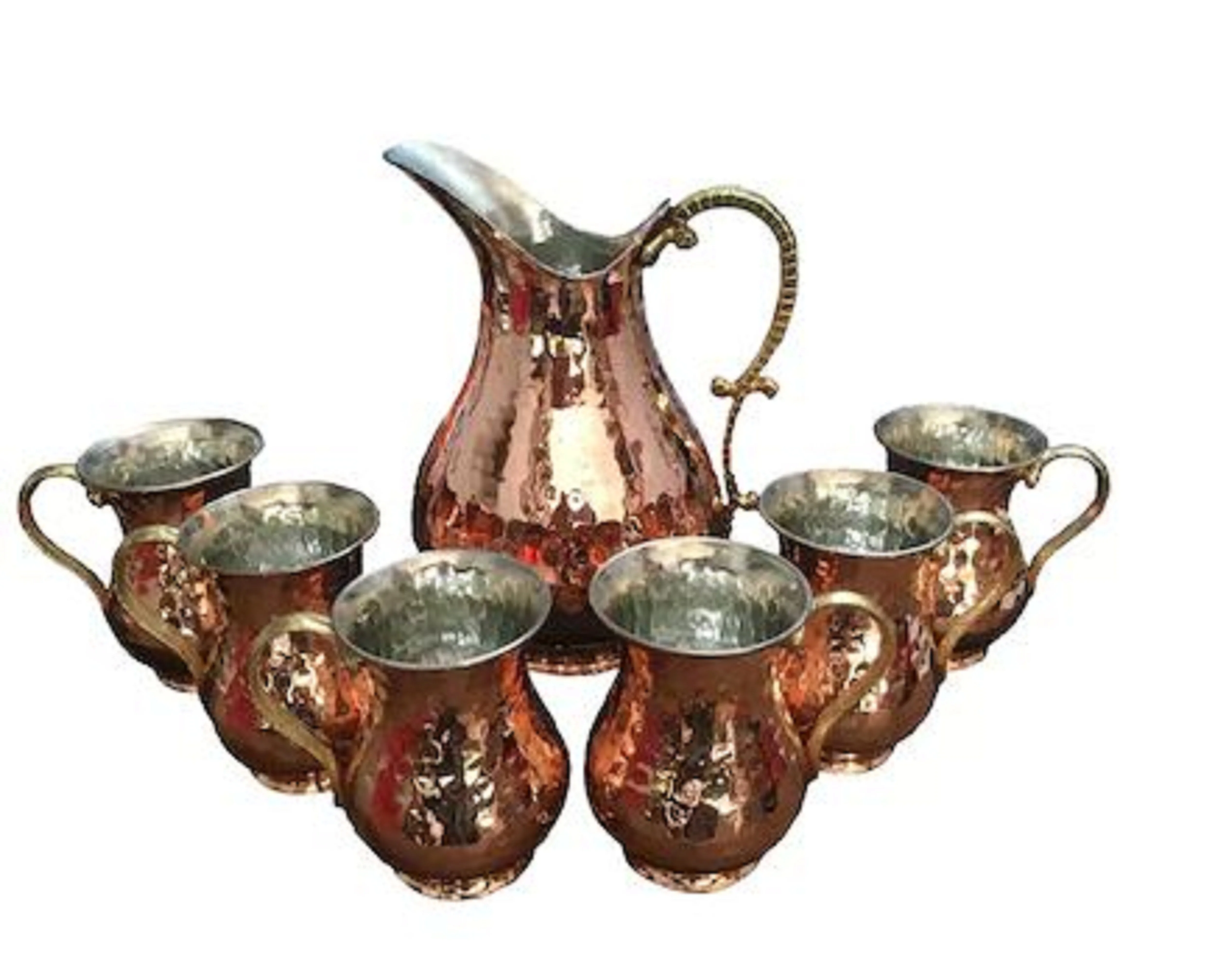 

HANDMADE COPPER JUG AND 6 PCS CUPS , 6 .