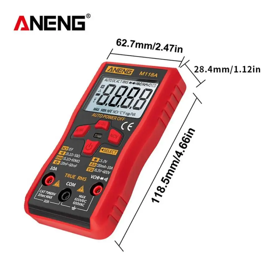 

M118A Digital Mini Multimeter Tester Automatic Ranging True-RMS Tranistor Meter with NCV Data Hold 6000 Counts Multimeter Tester