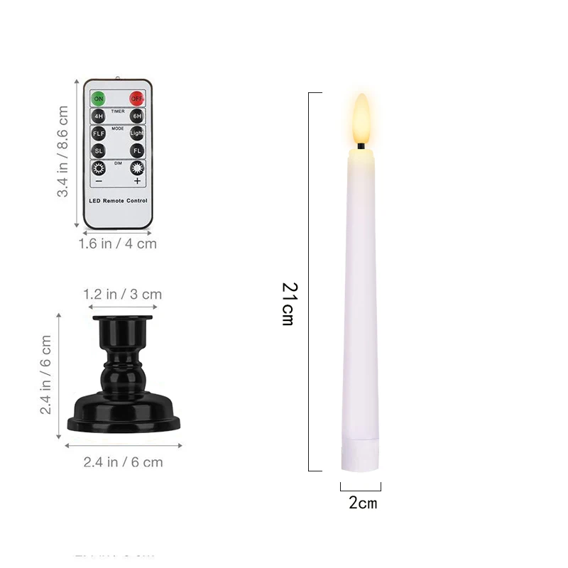 

3D Simulation Flame LED Candles Light With Remote And timing Cone Candle For Christmas Wedding Candle With Candlestick Pack Of 6
