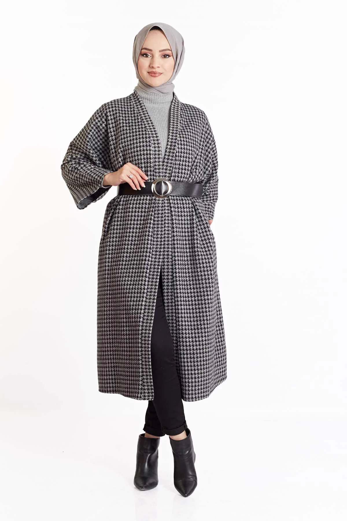 

TUGBA Muslim Female Arched Cap Kimono Anthracite Cardigan İslamic Muslim clothes for Turkiye