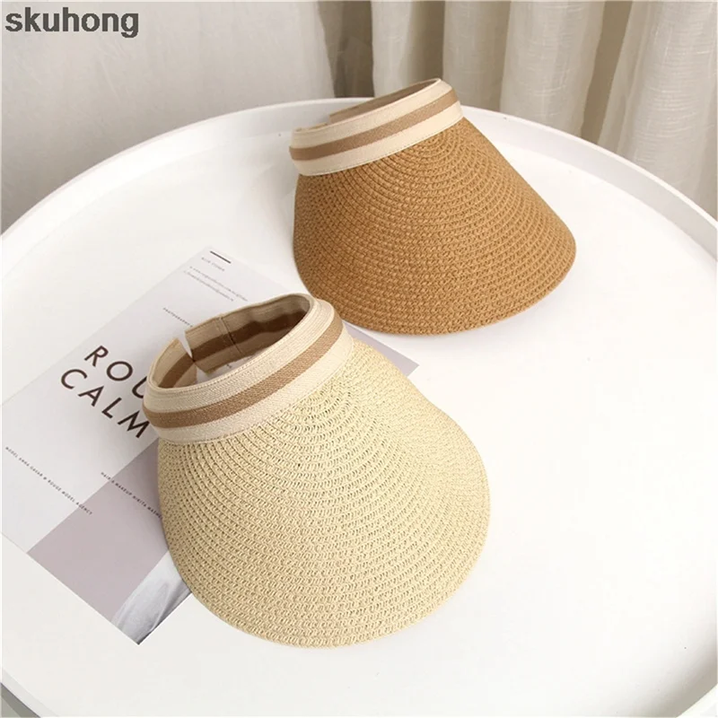 Satılık Kadın Güneş şapkaları El Yapımı Hasır Vizör Kep Ebeveyn çocuk Yaz Açık Spor Balıkçılık Plaj şapkası Sihirli Bant Hasır şapka Boş üst