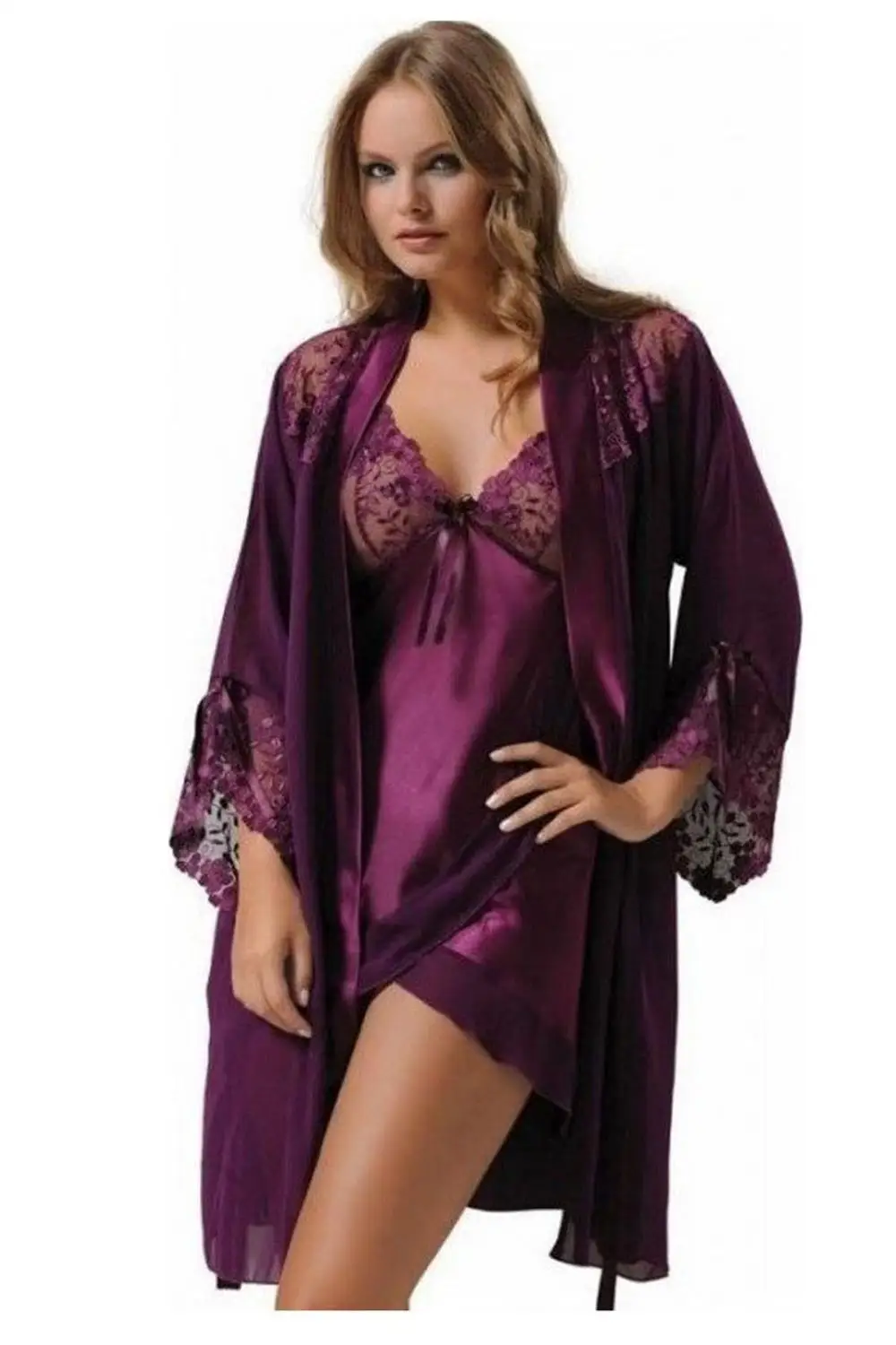 Ночная рубашка женская кружевная комплект из 2 предметов атласное нижнее белье