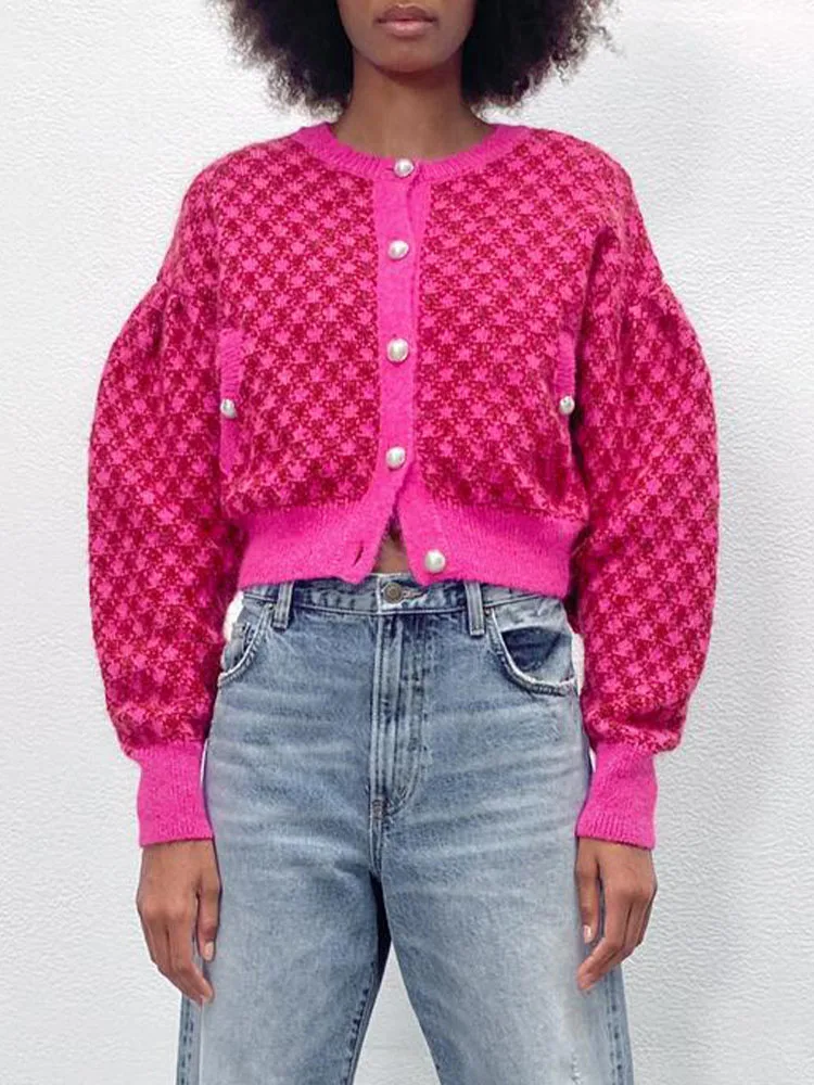 Новинка Зима 2022 женская одежда милый клетчатый вязаный жакет на пуговицах с