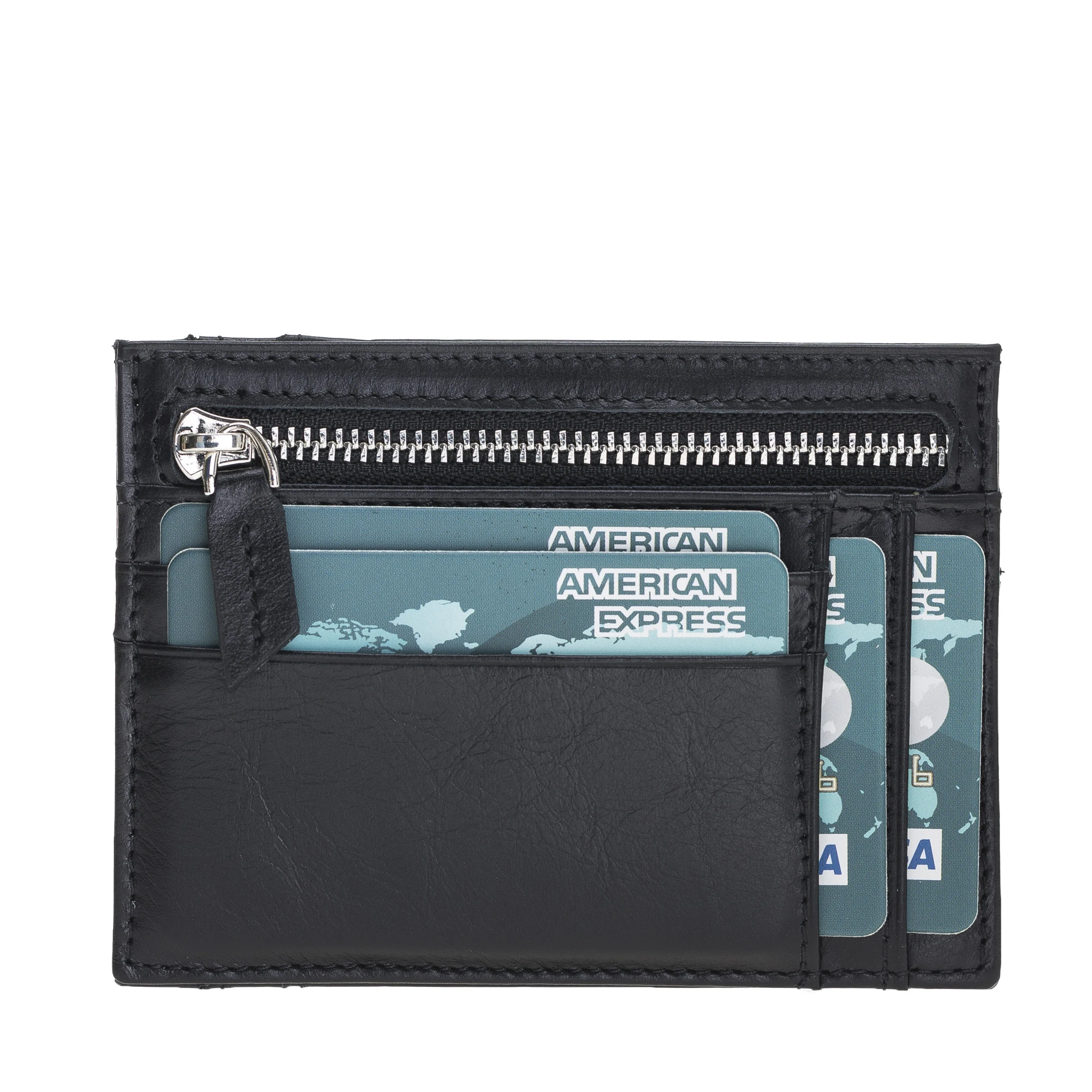 Handmade Genuine Leather Slim Credit Card Holders and 1 Banknote Slot with Zipper Modern Collectible Wallet Minimalist Elegant