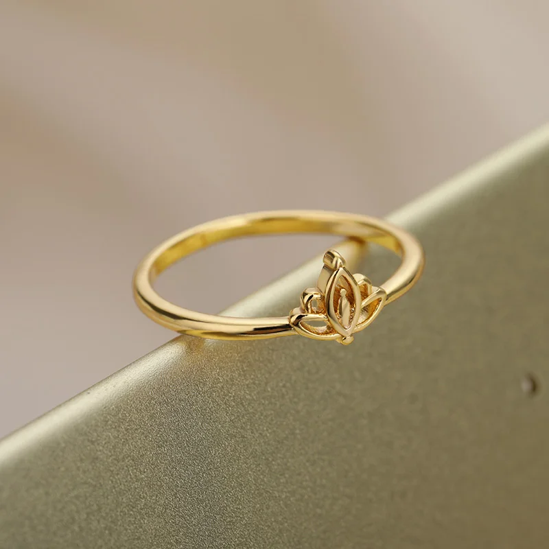 Золотой цвет серебра талисман кольца с лотосом для женщин в винтажном стиле