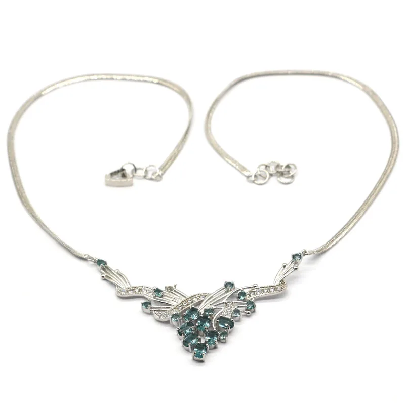 Роскошное серебряное ожерелье длиной 20 21 дюйма с голубым топазом и белым