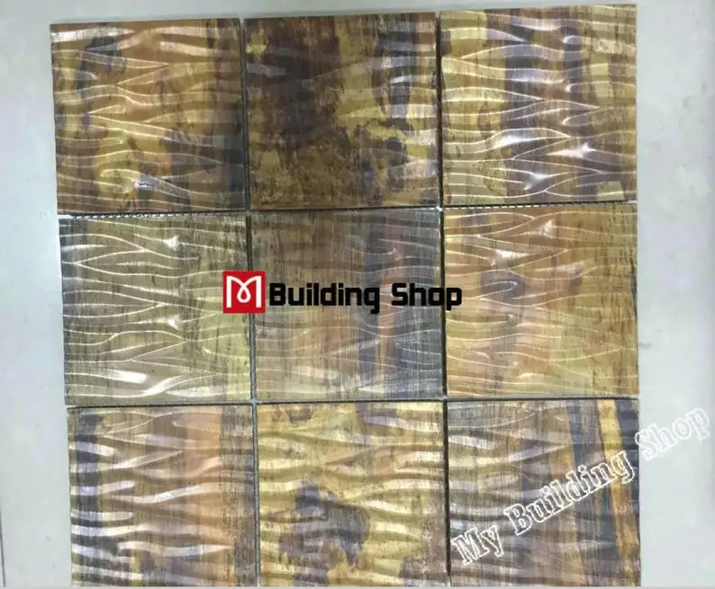 

33 PCS Antiqued Copper Gold Bronze Metal Mosaic Wall Tile Backsplash SMMT071 3D Waved Metallic Stainless Steel Kitchen Tiles