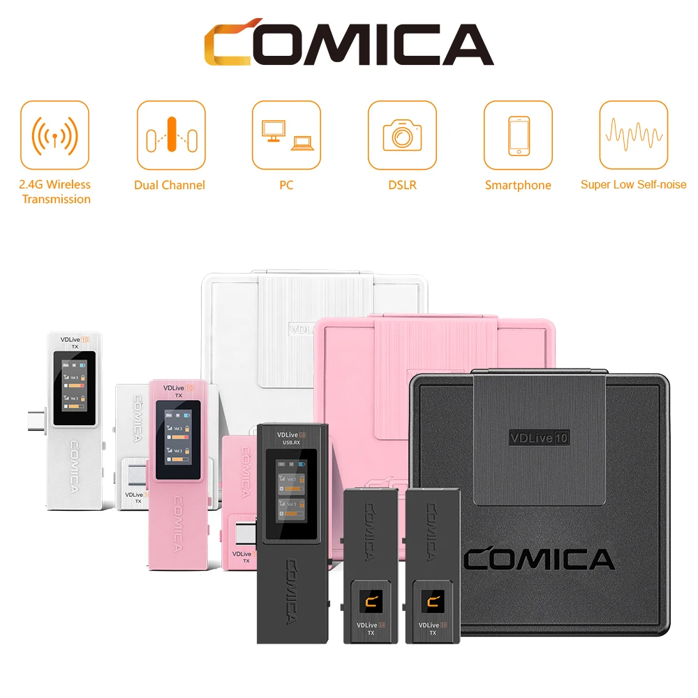 

Comica VDLive10 2.4G Dual Channel Wireless Microphone Portable Mic for iPhone Android Phones PC Camera Zoom Meeting Video Record