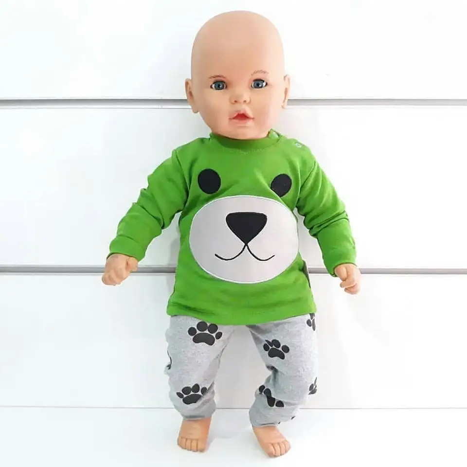 Зеленый Детский костюм с вышивкой собаки 2 li |