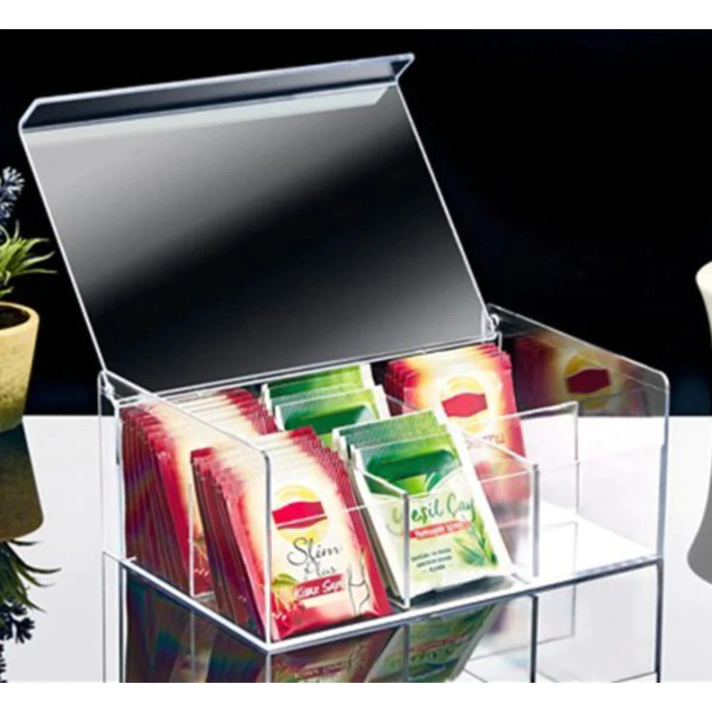 tea box coffee tea bag storage holder organizer for kitchen with lid 6 compartments cabinets home tea acrylic jewelry holders free global shipping