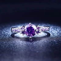 round purple zircon rings for women silver color wedding anniversary promise ring womens ring female wedding jewelry gift