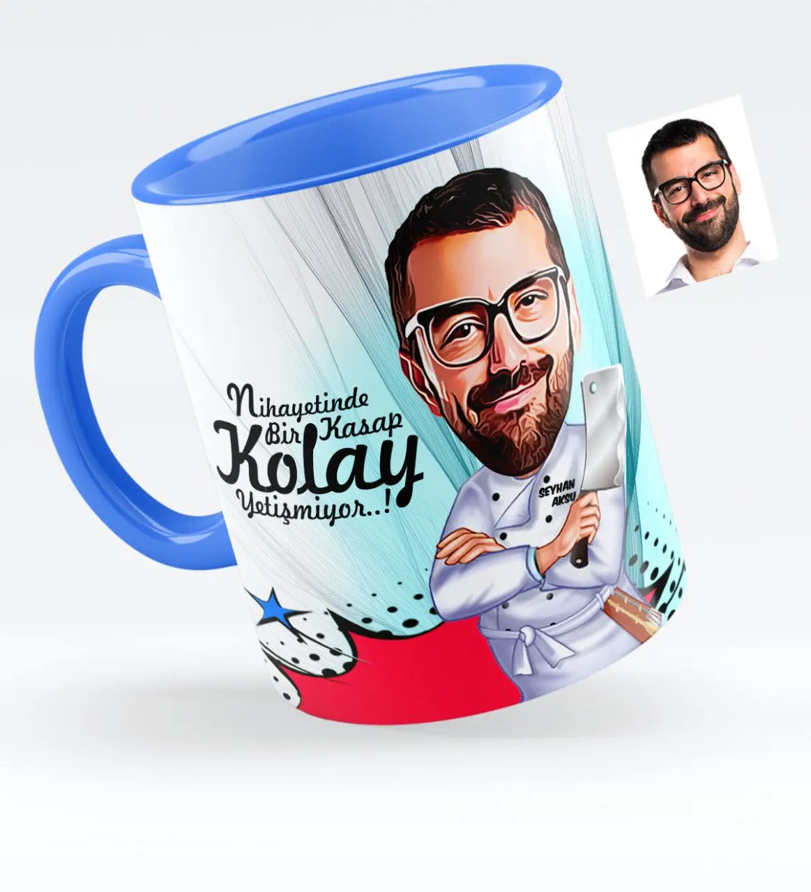 

Персонализированные Mr Мясник карикатура синяя кружка чашка-1