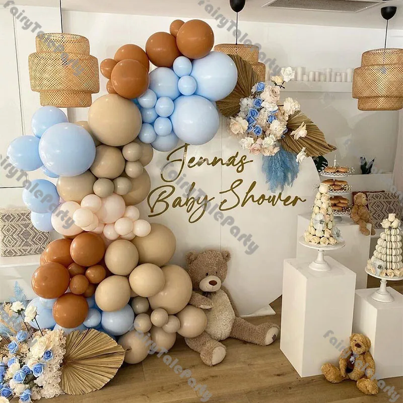 

95pcs Doubled Cream Peach Apricot Macaron Blue CoCoa Balloon Garland Kit Baby Shower Gender Reveal Birthday Party Decorations