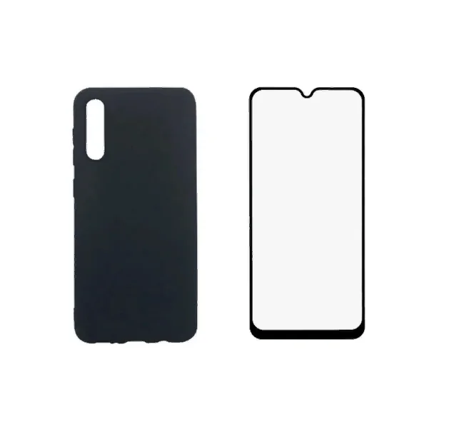 Выгодный комплект для samsung A50 / A50s A30s силиконовый чехол черный + стекло с черной