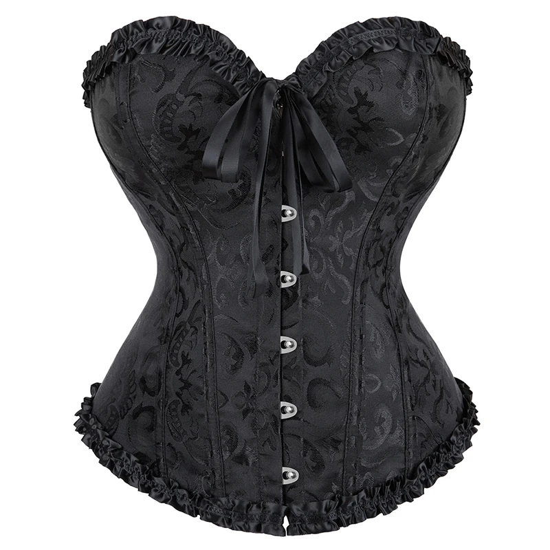 

Black Boned Corselet Gothic Clothing Lace Up Steampunk Overbust Corset Halloween Costume Plus Size Sexy Women Bustier Bodyshaper