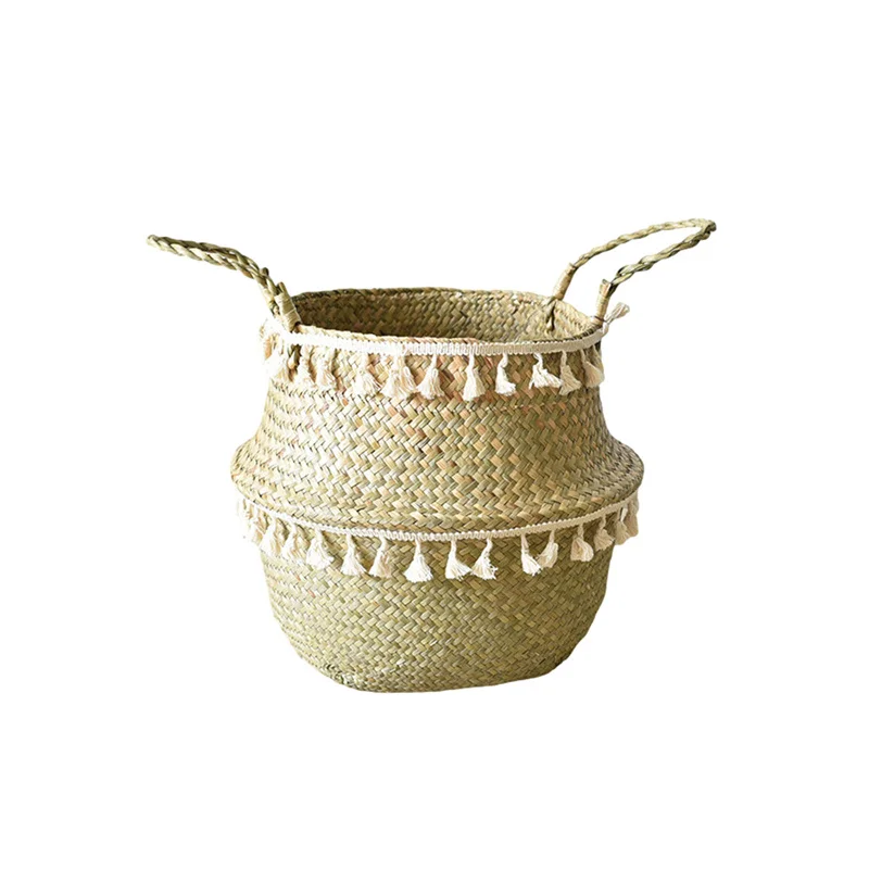 

1 PCS Plant Basket Foldable Bamboo Storage Pot Garden Vase Hanging Wicker Bellied Creative Natural Flower