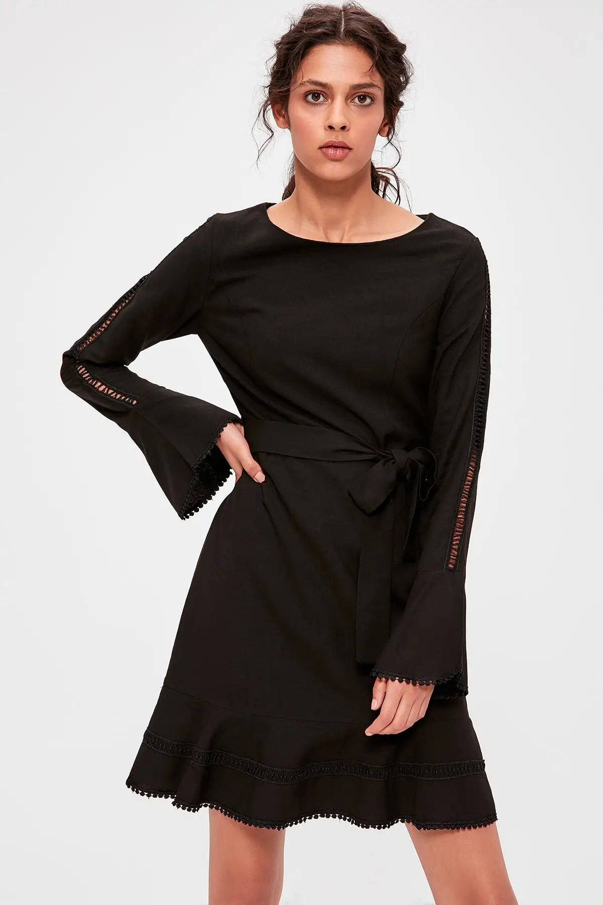 Черное платье с поясом TWOAW20EL0690|Женские платья| |