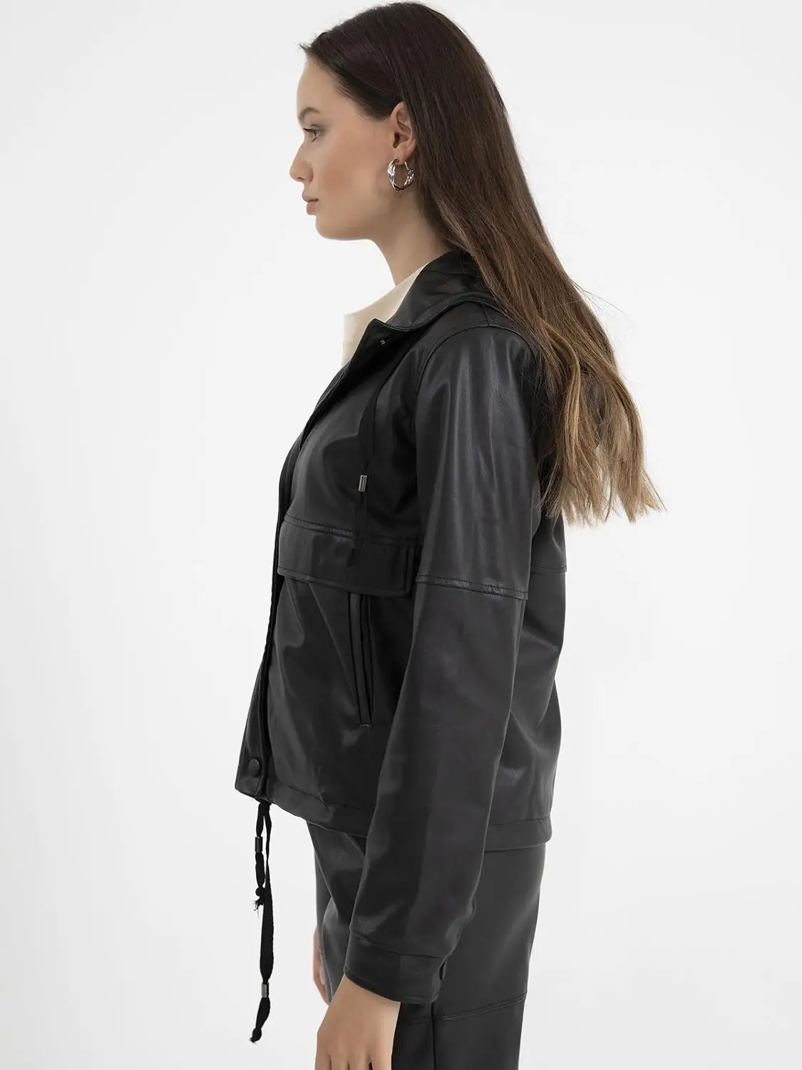 Outwear Hooded Thick Warm Jacket Leather Coat Winter Autumn Long Sleeve Pocket