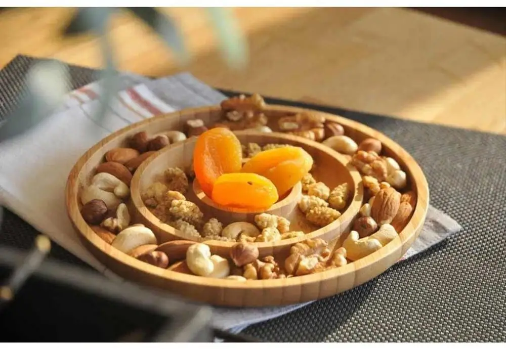 

Bambum B2446 Fufu 3 Part Round Snack Tray, Brown