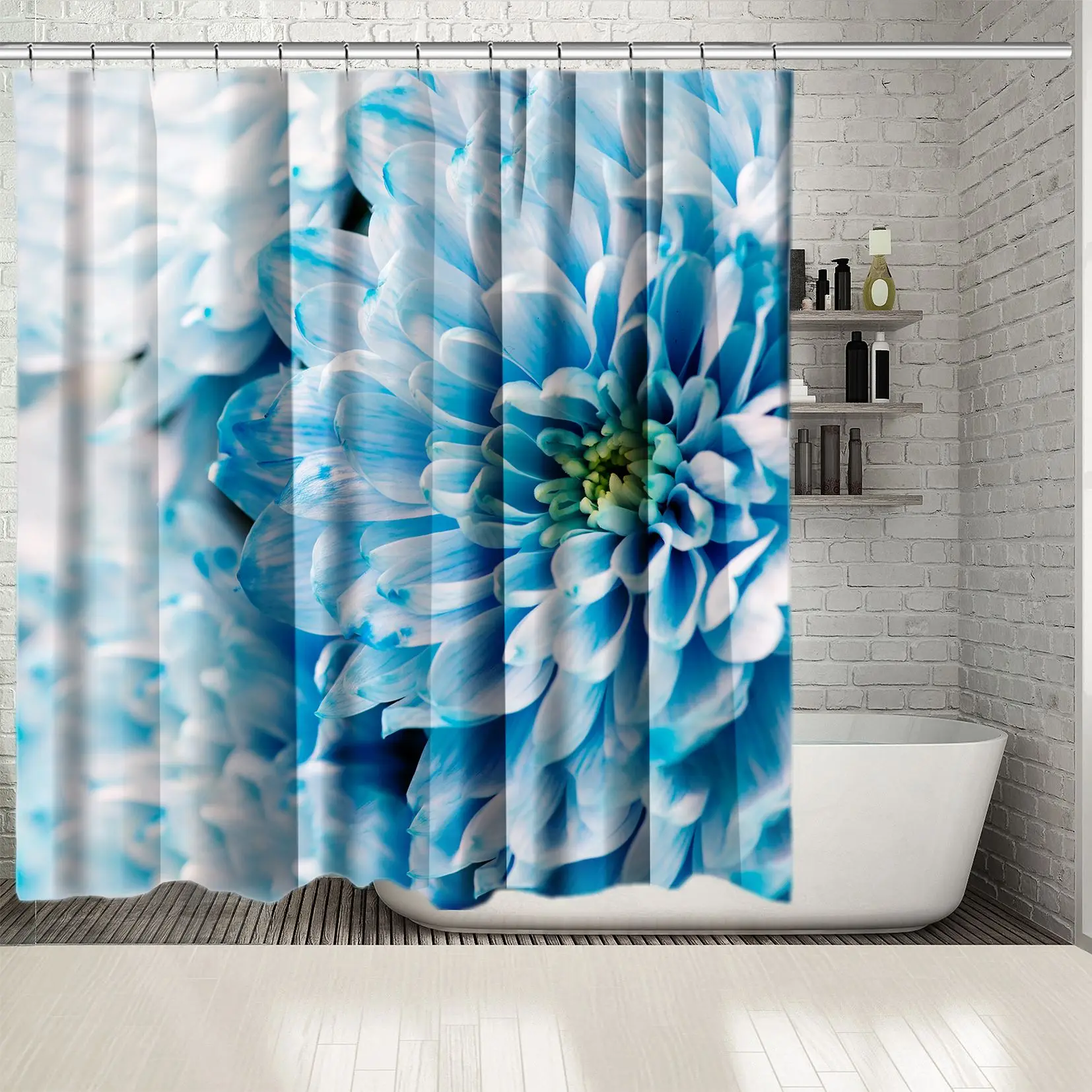 

Shower Curtain Chrysanthemum Summer Blossom Flower Garden Decorative Floral Close-up Photo Printed Blue White