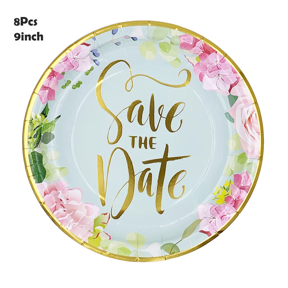 

16 Guests Disposable Tableware Set Wedding Party Supplies Mr Mrs Bride To Be Save The Date Paper Plate Cup Banner Napkin Cutlery