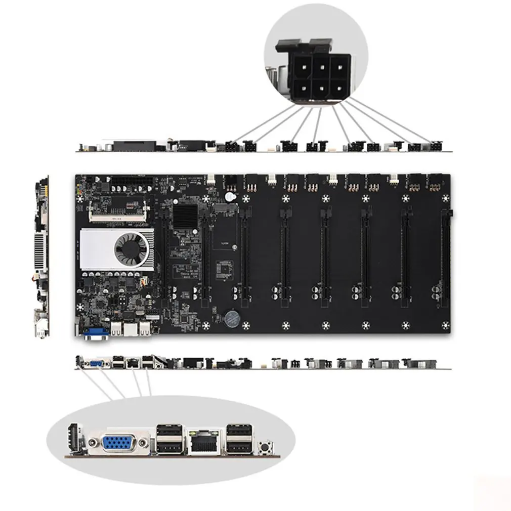 

BTC-37 Miner Motherboard CPU Set 8 Video Card Slot DDR3 Memory Integrated VGA Interface Low Power Consumption for BTC Miner