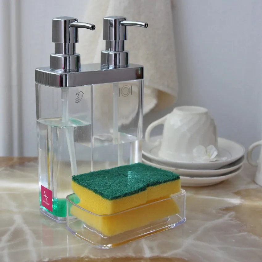double liquid soap dispenser detergent dispenser acrylic dish sponge holder kitchen bathroom accessories washing refillable free global shipping