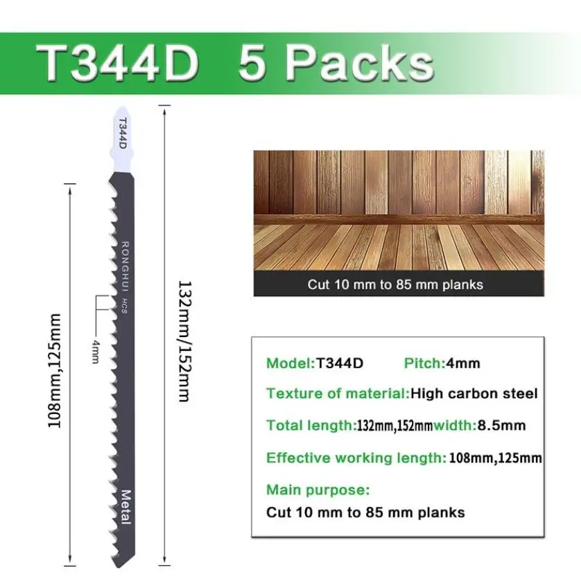 

5pcs/set HCS Reciprocating Saw Blade Set 132/152mm T344D T-Shank Jig Saw Blade for Plastic Wood Metal Cutting Woodworking Tools