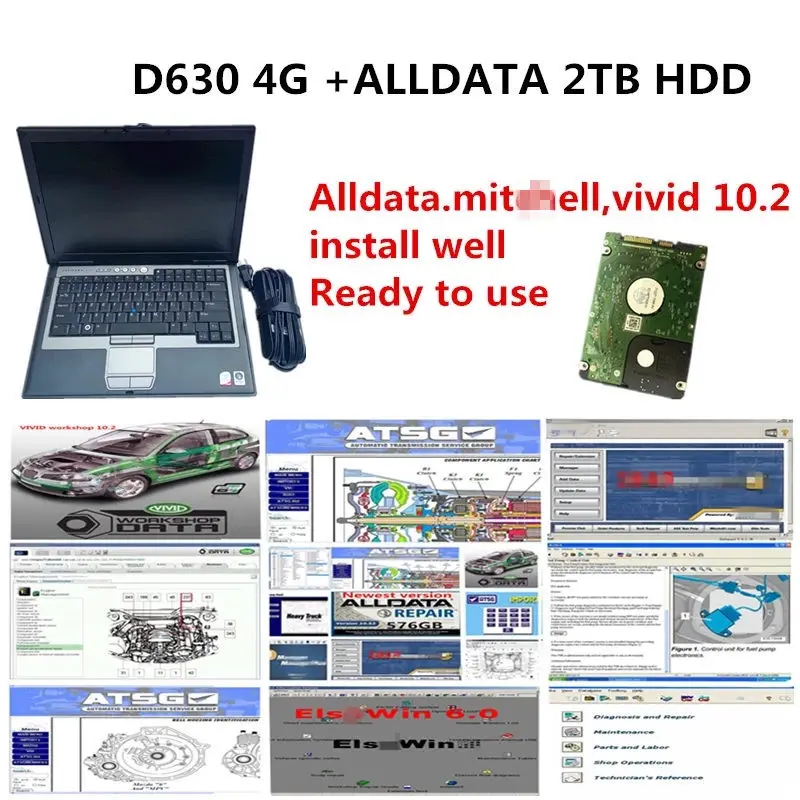 2021 г., высокое качество, все данные, программное обеспечение для ремонта автомобилей Alldata Mit .. ell vivid workshop, жесткий диск 10,2 В 2 ТБ, установленный в ноутбуке D630 4g