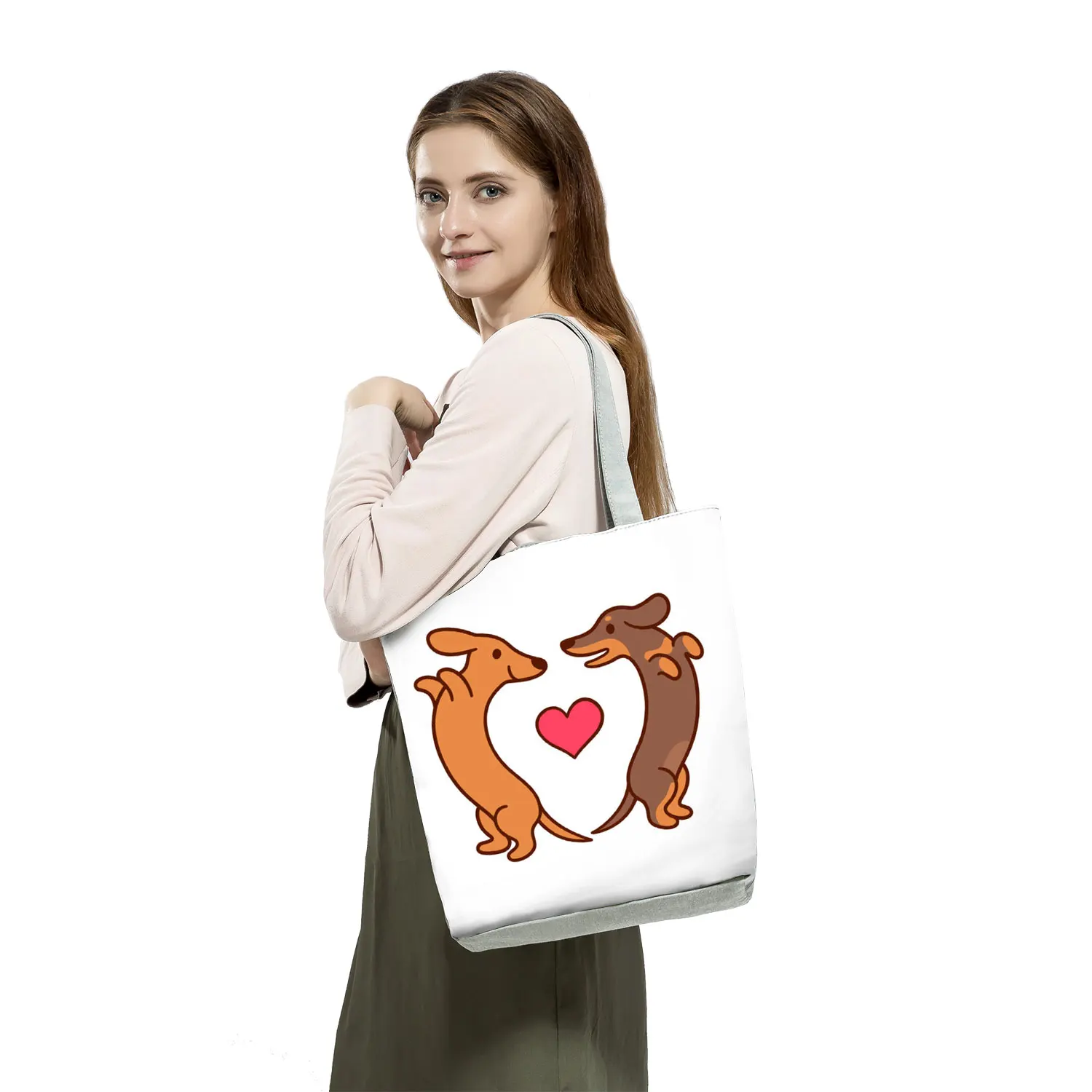 Dachshund Printed Handbags Women Large Capacity Shopping Bag Cartoon Dog Casual Beach Shoulder Bag Reusable Bag Custom Pattern