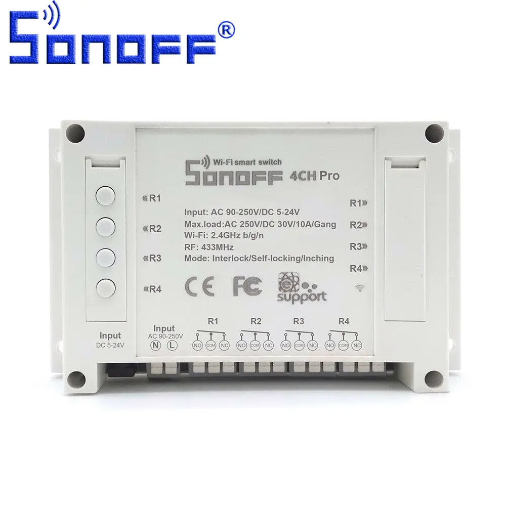 Sonoff 4CH Pro R3 433 МГц 4-канальный беспроводной Wi-Fi переключатель для дома совместимый с