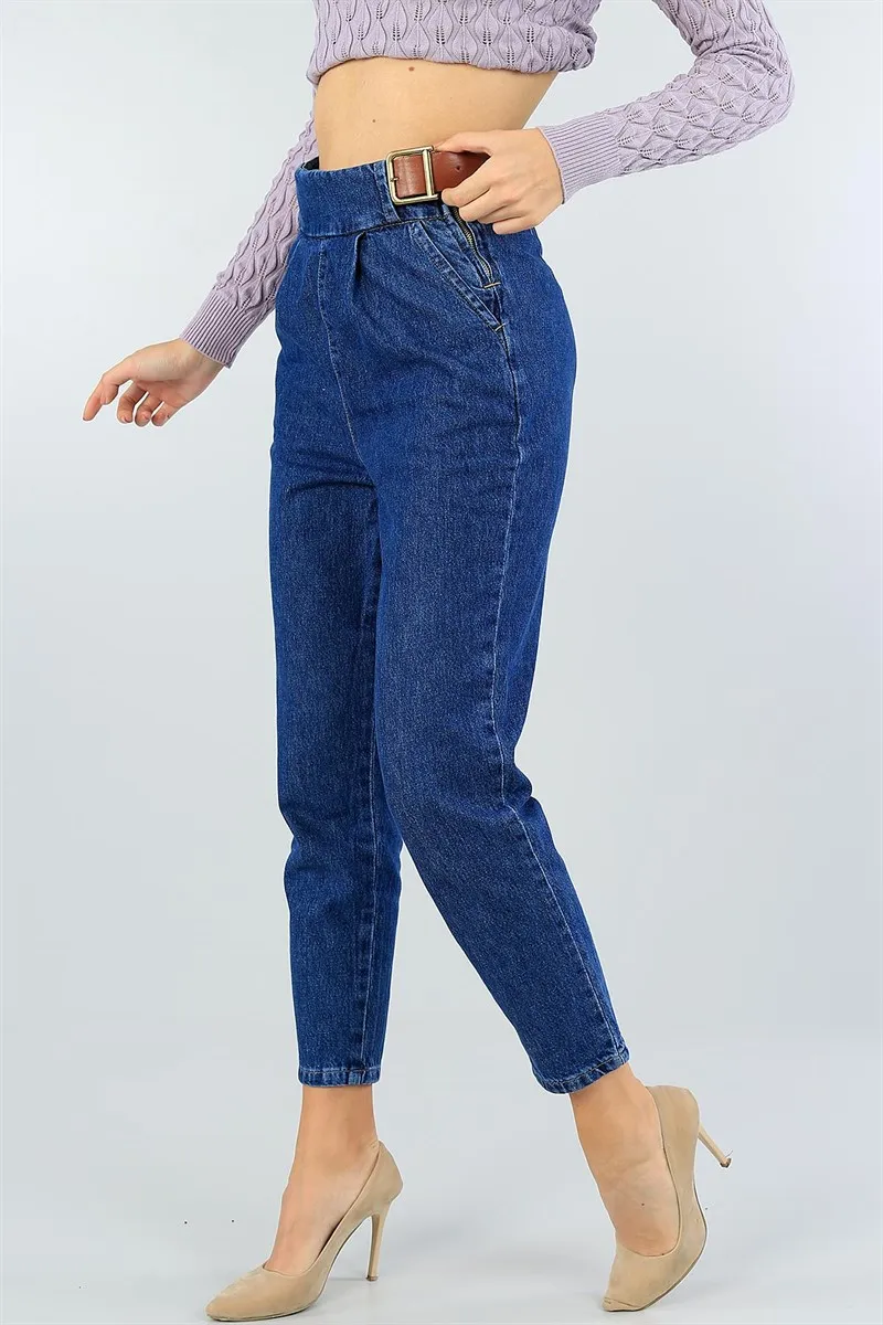 

MOM WOMEN'S JEANS WITH BLUE BELT MADE OF HIGH QUALITY FABRIC SUITABLE FOR DAILY USE NEW SEASON
