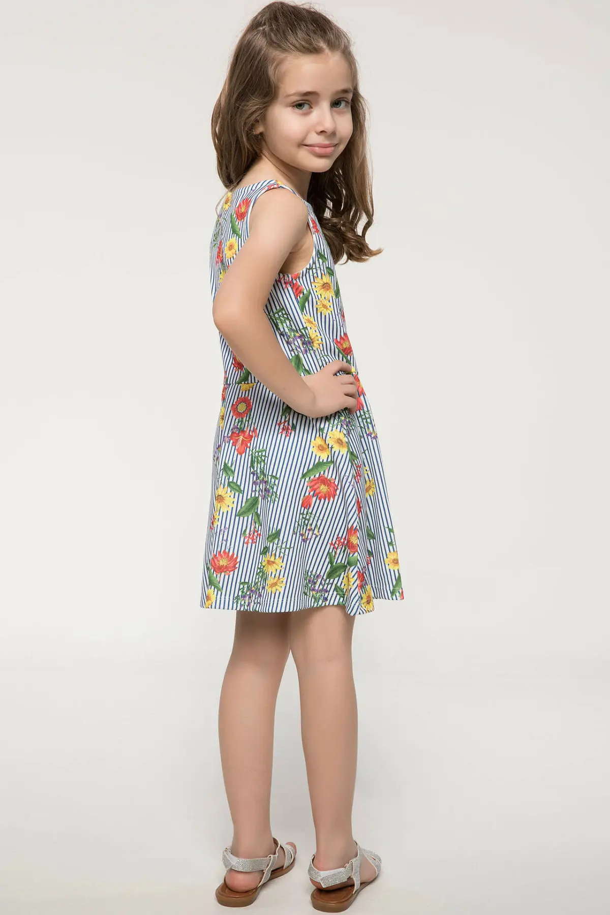 DeFacto New Girl Fashion Crewneck Dress Casual Kids Sleeveless Floral Pleated Comfort Dresses Summer - J6756A618SM | Детская одежда и