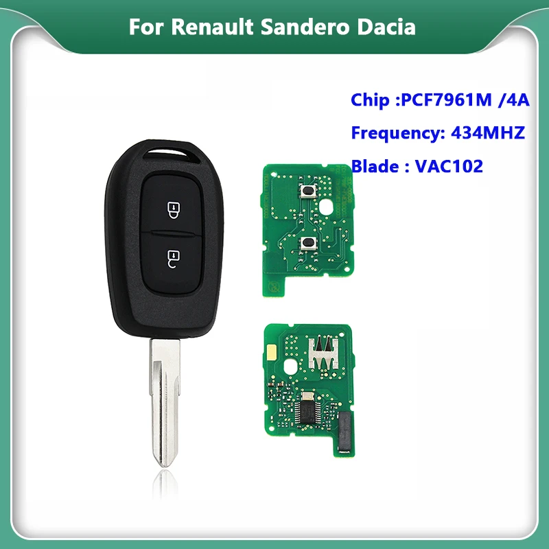 

Сменный 2-кнопочный дистанционный Автомобильный ключ CN010058 для R-enrenault Sandero Dacia частота 433 МГц 4A PCF7961M чип VAC102 необработанный ключ
