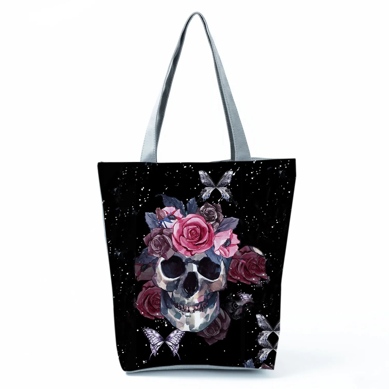 

Undead Butterfly Skull Floral Printed Black Handbag Beautiful Cool Shoulder Bag New Fashion Tote Female Halloween Gift Candy Bag