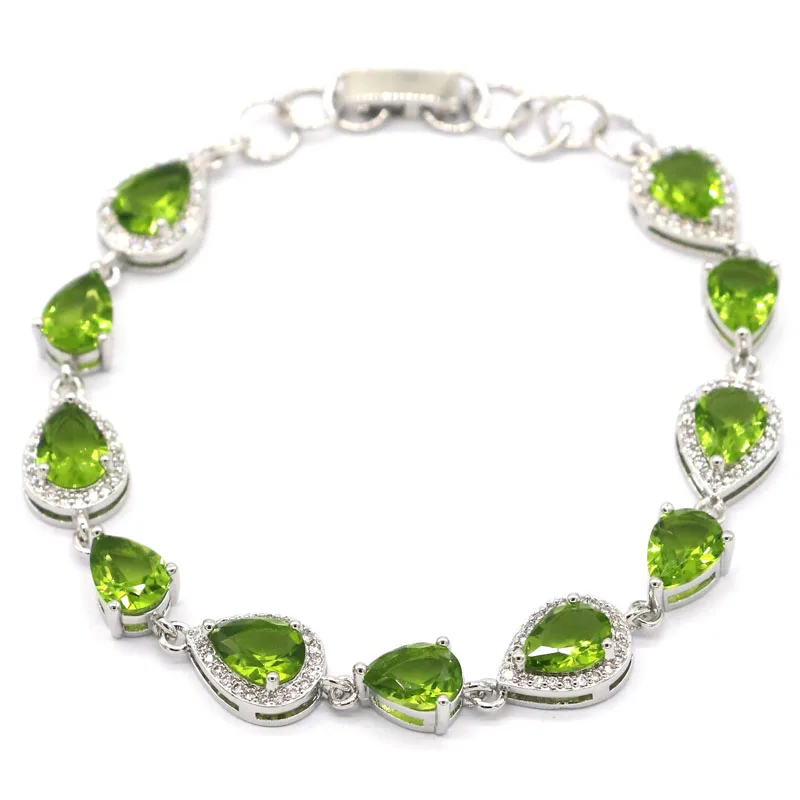 

8x6mm Romantic 11g Created Green Peridot CZ For Ladies Silver Bracelet Length 8.0-9.0inch or 20-22.5cm