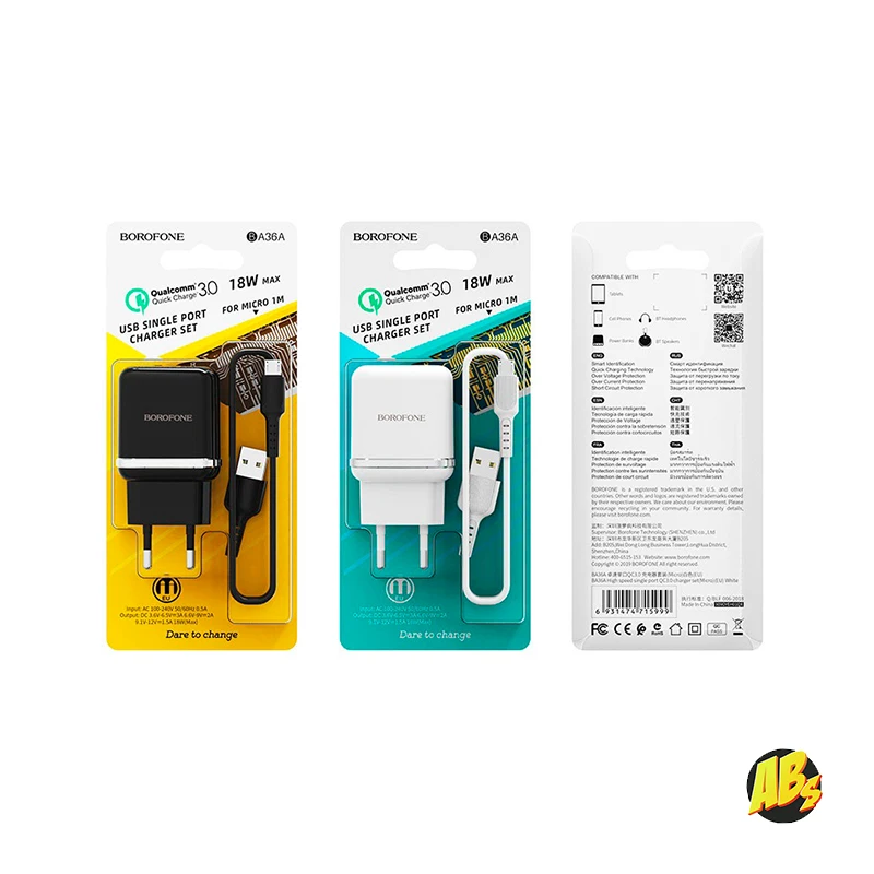 USB зарядный адаптер Borofone QC 3.0 5В 18Вт быстрое зарядное устройство для телефона Samsung
