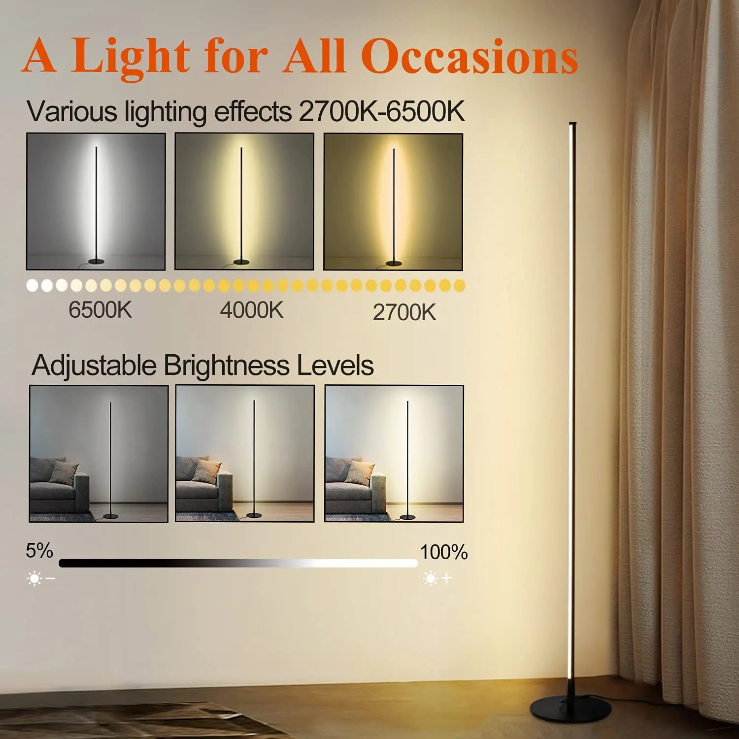 

LED modern corner floor lamp metal line design with remote control dimmable standing lamp suitable for living room and bedroom