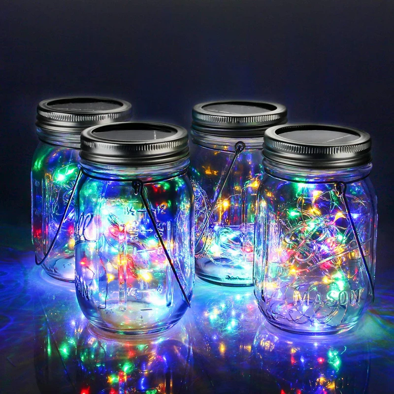 

Hanging Solar Mason Jar Lights 20 Led String Fairy lights Solar Lanterns for Outdoor Lawn Patio Garden Yard and Christmas Decor