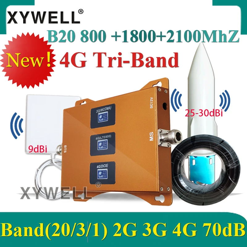 Новый! Трехдиапазонное B20 800/1800/2100 МГц Мобильный телефон Сотовая связь усилитель